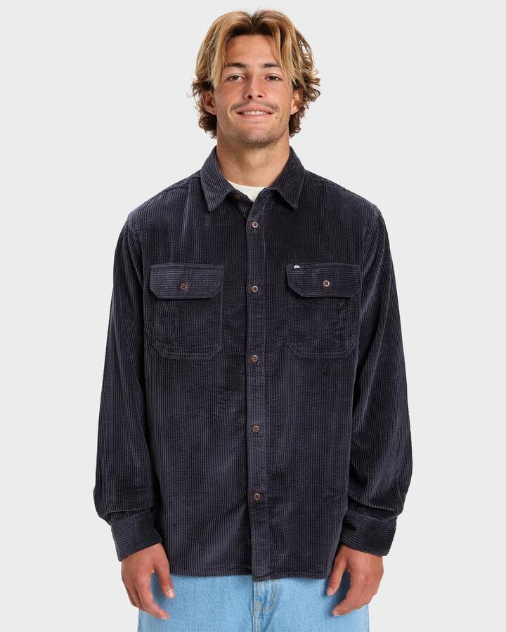 Image of a model wearing Tops. Productname: Quiksilver Mens Venturo Cord Long Sleeve Shirt India Ink - in India Ink colour by brand - Quiksilver