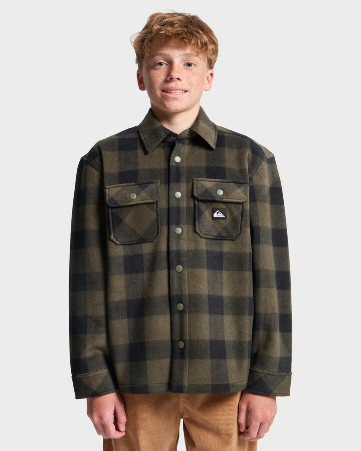 Image of a model wearing Tops. Productname: Quiksilver Boys 8-16 Bering Strait Check Long Sleeve Shirt Bering Strait Grape Leaf - in Bering Strait Grape Leaf colour by brand - Quiksilver