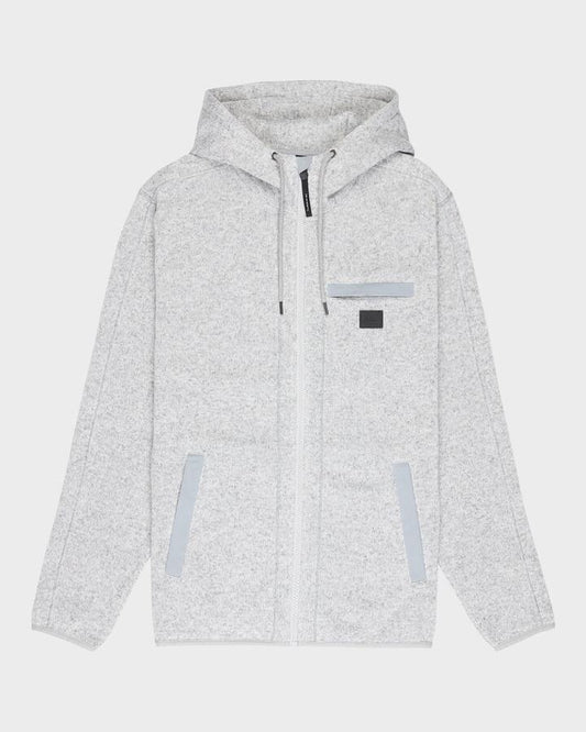 Image of a model wearing Outerwear. Productname: Quiksilver Mens Keller Outdoor Zip Up Hoodie Light Grey Heather - in Light Grey Heather colour by brand - Quiksilver