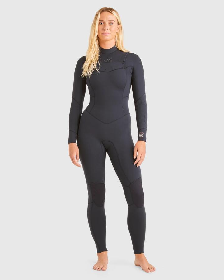 Image of a model wearing Tops. Productname: Billabong Womens 3/2Mm Salty Dayz Steamer Wetsuit Black - in Black colour by brand - Billabong