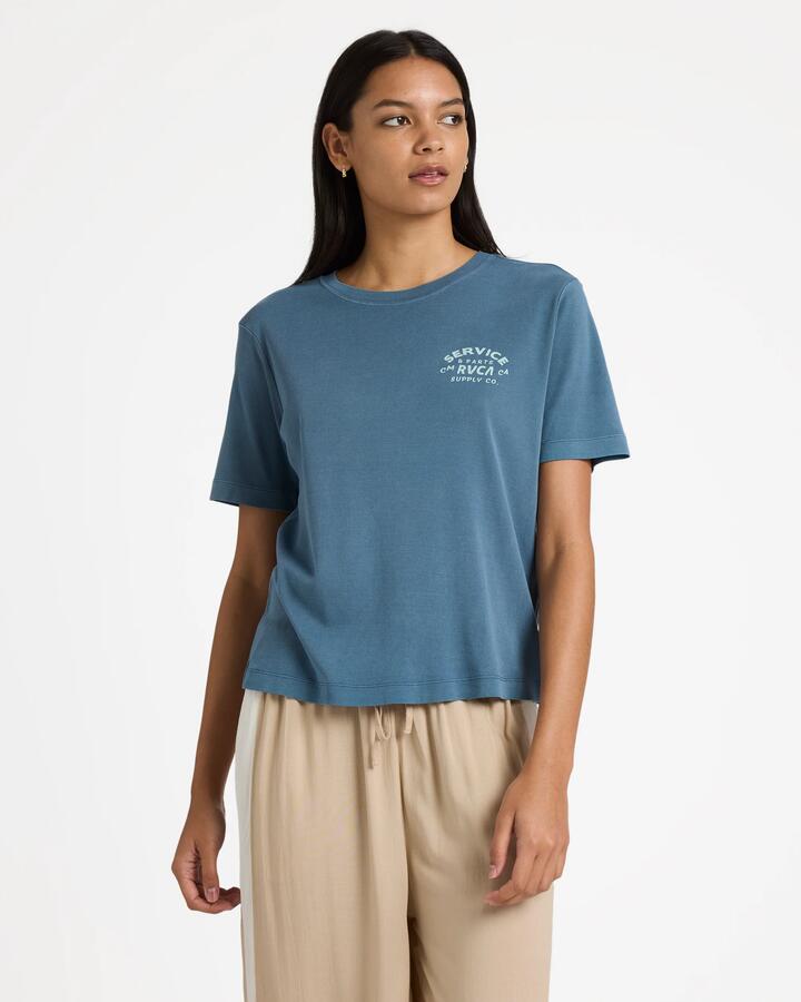 Image of T-Shirts. Productname: RVCA Womens Icon T-Shirt Ensign Blue - in Ensign Blue colour by brand - RVCA