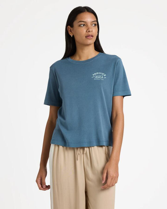 Image of T-Shirts. Productname: RVCA Womens Icon T-Shirt Ensign Blue - in Ensign Blue colour by brand - RVCA
