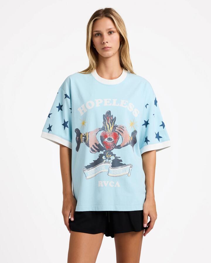 Image of T-Shirts. Productname: RVCA Womens Toni Ringer T-Shirt Crystal Blue - in Crystal Blue colour by brand - RVCA
