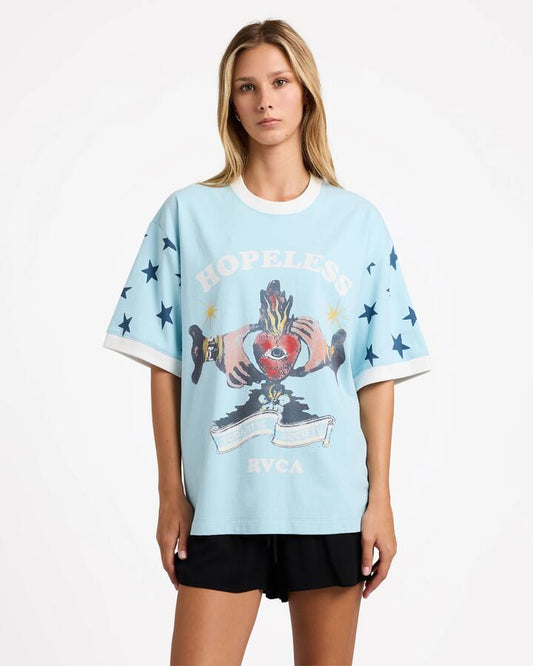Image of T-Shirts. Productname: RVCA Womens Toni Ringer T-Shirt Crystal Blue - in Crystal Blue colour by brand - RVCA