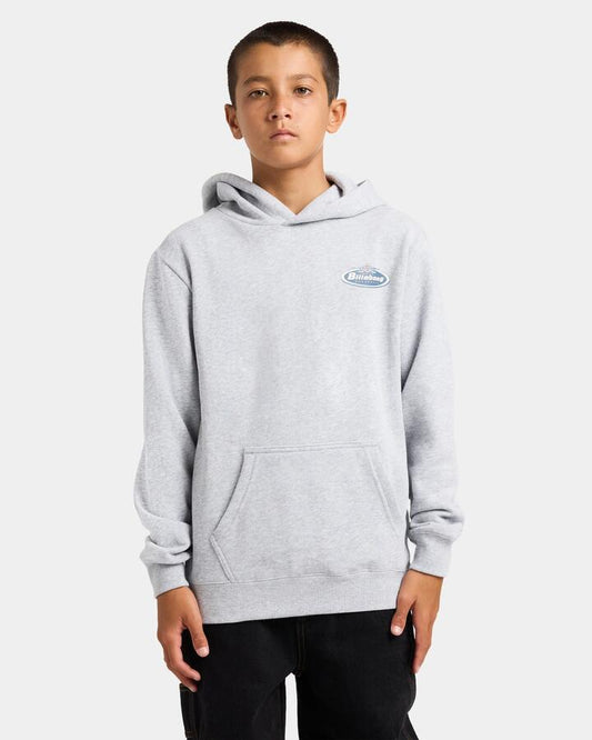 Image of a model wearing Outerwear. Product name - Billabong Boys 8-16 Diamond Pullover Hoodie Light Grey Heather in Light Grey Heather colour by brand - Billabong