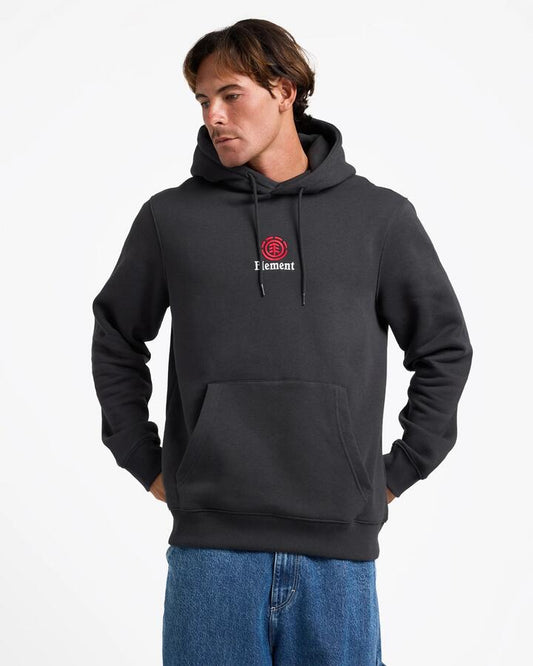 Image of a model wearing Outerwear. Product name - Element Mens Canyon Pullover Hoodie Off Black in Off Black colour by brand - Element