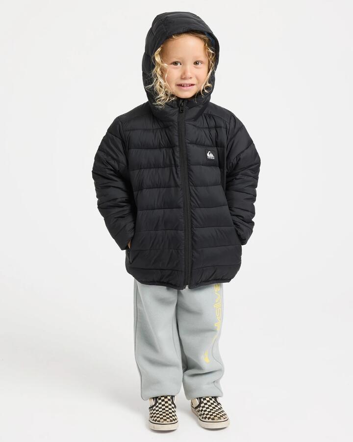 Image of a model wearing Outerwear. Productname: Quiksilver Boys 2-7 Scaly Puffer Jacket Black - in Black colour by brand - Quiksilver