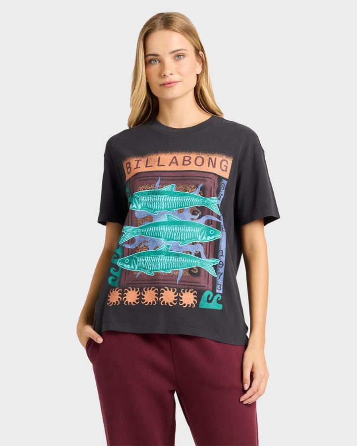 Image of T-Shirts. Productname: Billabong Womens Rip Currents Oversized T-Shirt Washed Black - in Washed Black colour by brand - Billabong