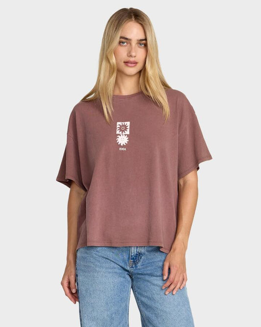 Image of T-Shirts. Product name - RVCA Womens Move On Bf T-Shirt Terra Brown in Terra Brown colour by brand - RVCA
