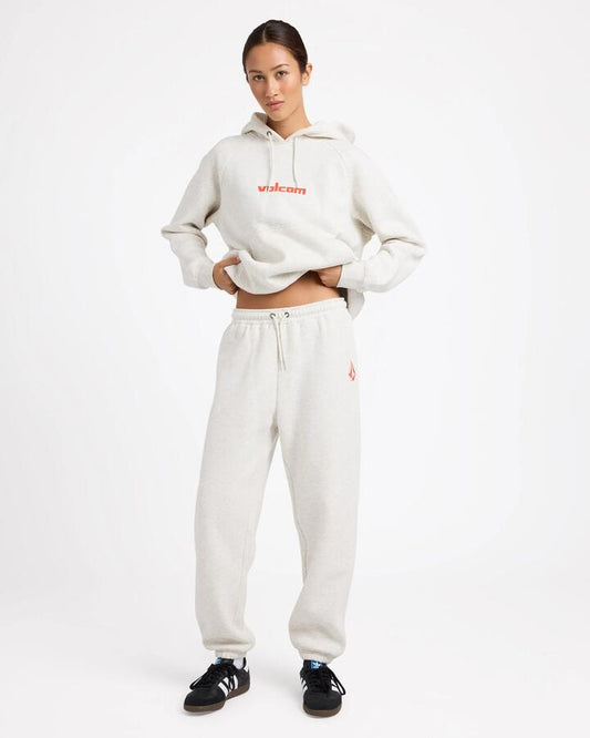 Image of a model wearing Pants. Product name - Volcom Womens Get More Trackpants Light Heather Grey in Light Heather Grey colour by brand - Volcom
