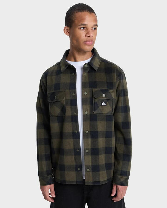 Image of a model wearing Tops. Product name - Quiksilver Mens Bering Strait Check Long Sleeve Shirt Bering Strait Grape Leaf in Bering Strait Grape Leaf colour by brand - Quiksilver