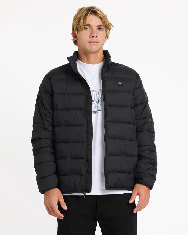 Image of a model wearing Outerwear. Productname: Quiksilver Mens First Light Puffer Jacket Black - in Black colour by brand - Quiksilver