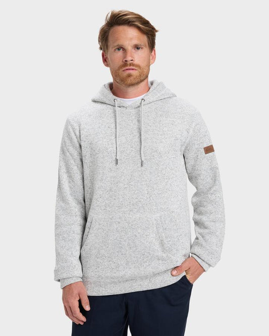 Image of a model wearing Outerwear. Product name - Quiksilver Mens Keller Pullover Hoodie Light Grey Heather in Light Grey Heather colour by brand - Quiksilver