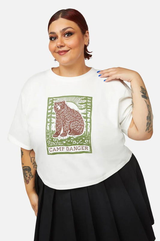 Image of T-Shirts. Productname: Curve Camp Danger Tee in Cream colour by brand - Dangerfield