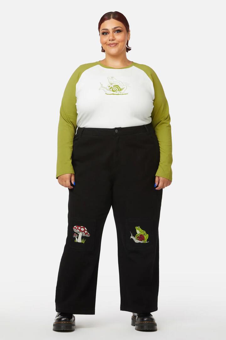 Image of Jeans. Productname: Curve Frog Patch Jean in Black colour by brand - Black Friday
