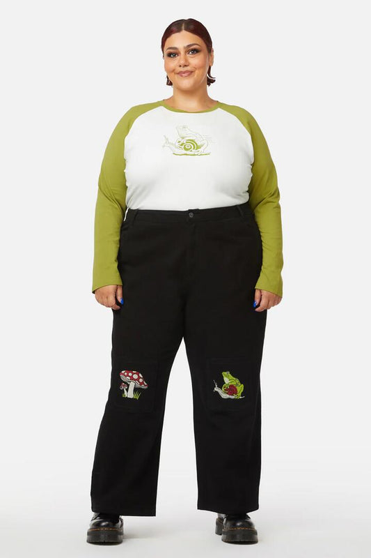 Image of Jeans. Productname: Curve Frog Patch Jean in Black colour by brand - Black Friday