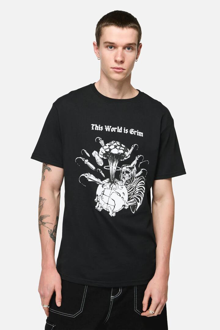 Image of T-Shirts. Productname: Grim World Unisex Tee in Black colour by brand - Pulp Kitchen