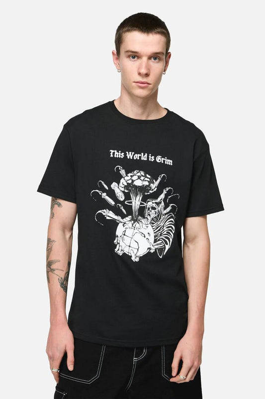 Image of T-Shirts. Productname: Grim World Unisex Tee in Black colour by brand - Pulp Kitchen
