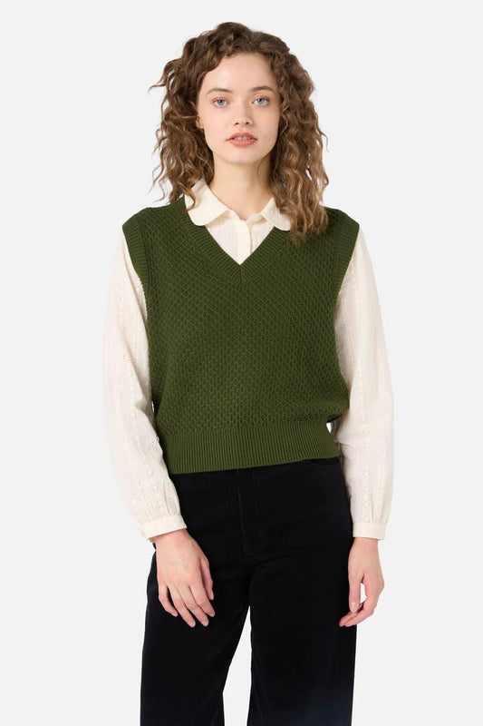 Image of Coats & Jackets. Productname: Addison Textured Knit Vest in Olive colour by brand - Princess Highway