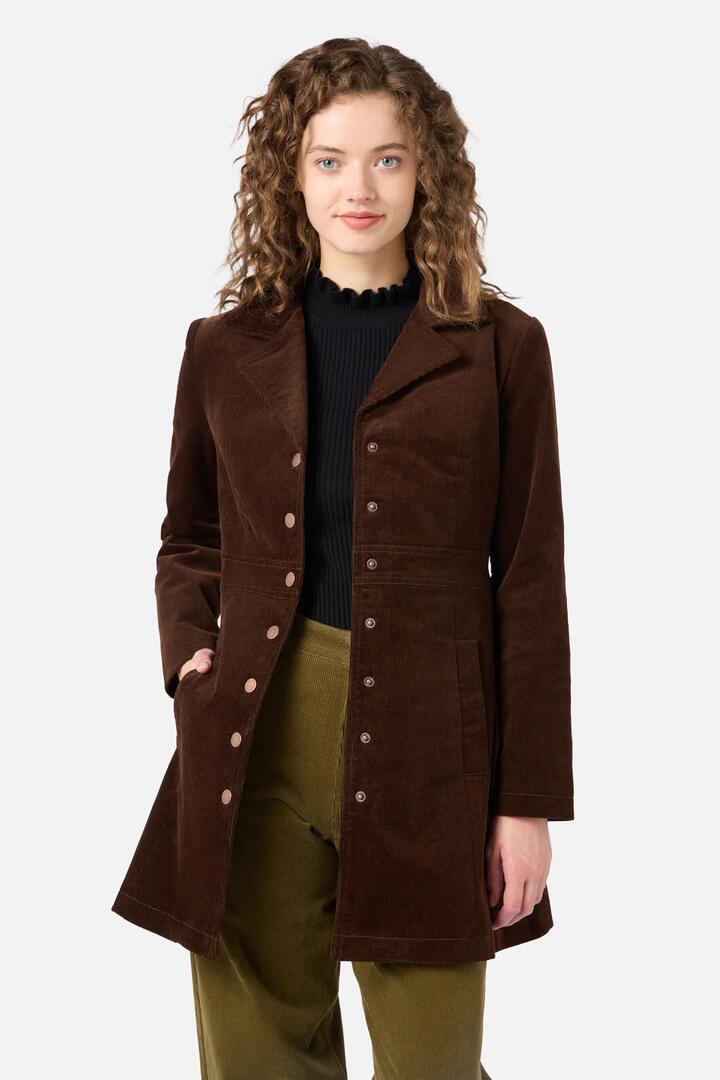 Image of Coats & Jackets. Productname: Hazel A-Line Long Cord Jacket in Forest Green colour by brand - Princess Highway