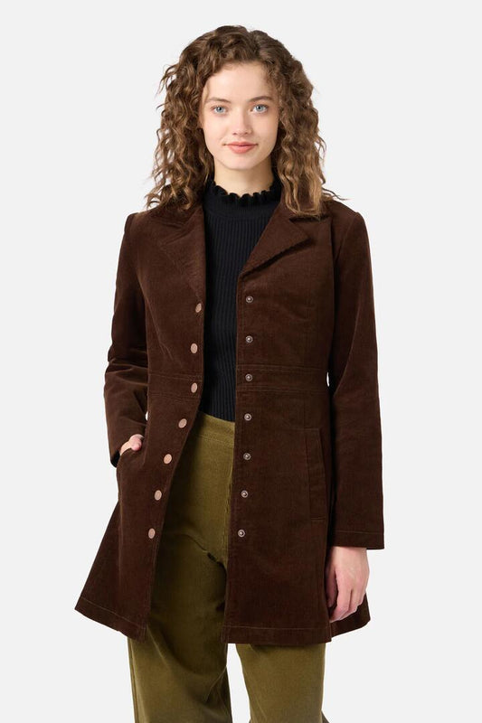 Image of Coats & Jackets. Productname: Hazel A-Line Long Cord Jacket in Forest Green colour by brand - Princess Highway