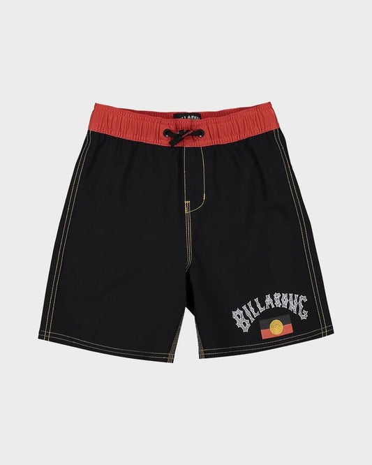 Image of Swimwear. Product name - Billabong Boys 2-7 Otis Flag Layback Boardshorts Black in Black colour by brand - Billabong