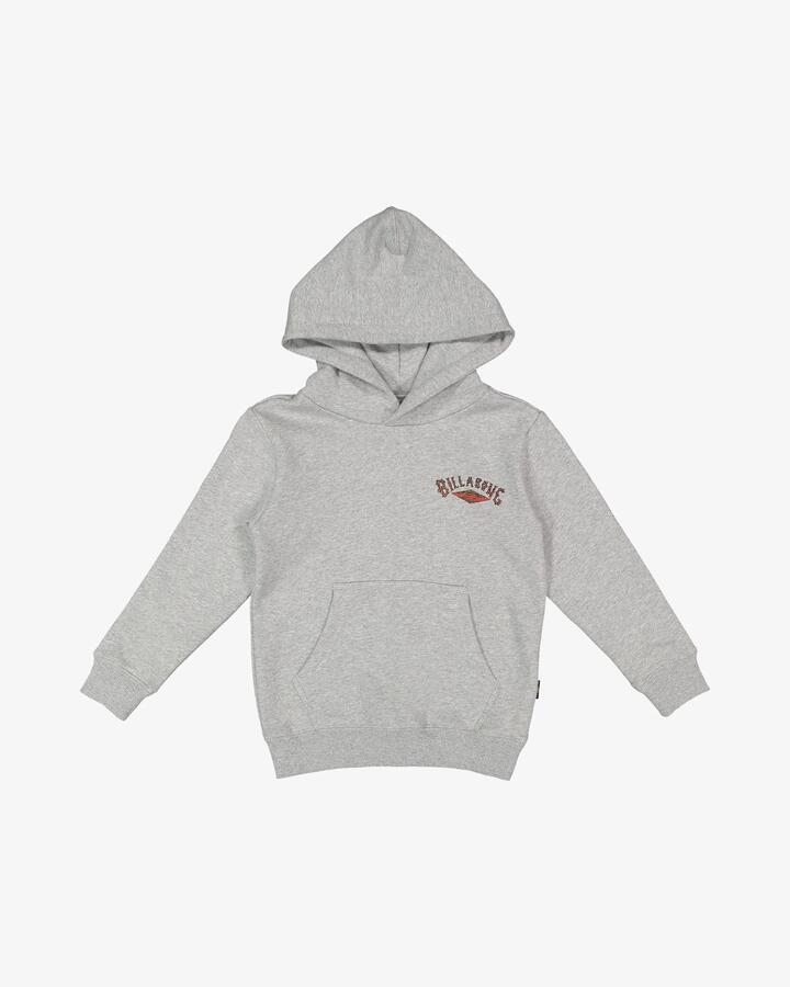 Image of a model wearing Outerwear. Product name - Billabong Boys 2-7 Otis Arch Pullover Hoodie Light Grey Heather in Light Grey Heather colour by brand - Billabong