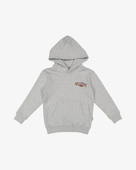 Image of a model wearing Outerwear. Product name - Billabong Boys 2-7 Otis Arch Pullover Hoodie Light Grey Heather in Light Grey Heather colour by brand - Billabong