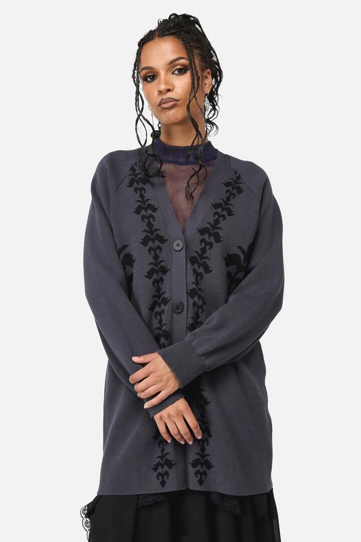 Image of a model wearing Outerwear. Productname: Dame Cardi in Grey colour by brand - Black Friday