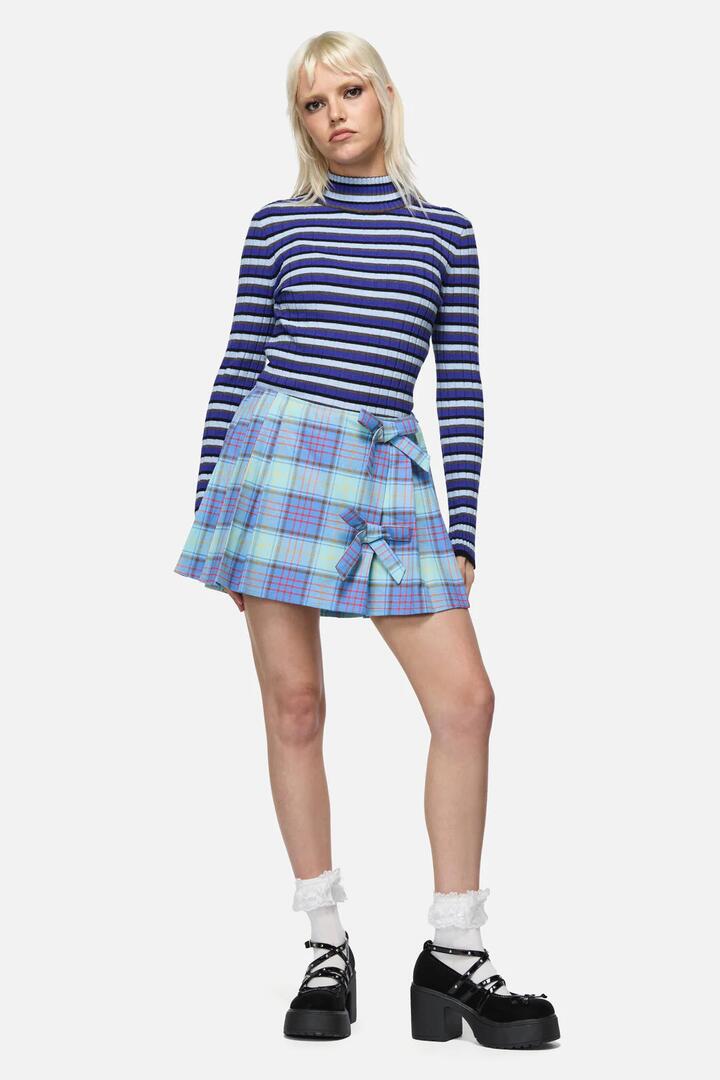 Image of a model wearing Skirts. Productname: Genesis Tartan Mini Skort in Blue colour by brand - Dangerfield