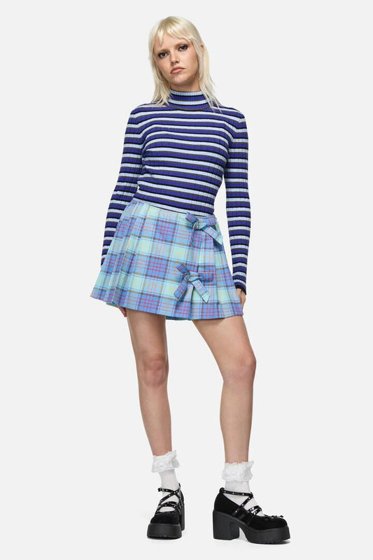 Image of a model wearing Skirts. Productname: Genesis Tartan Mini Skort in Blue colour by brand - Dangerfield