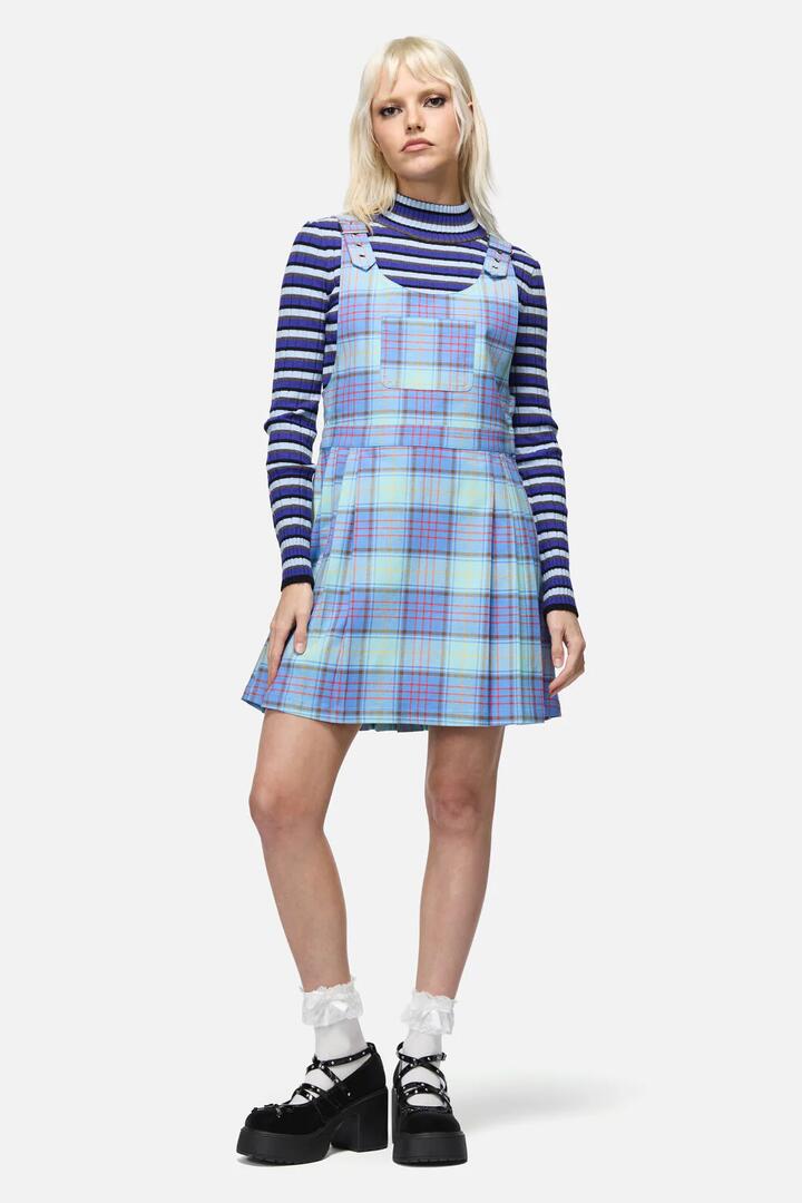 Image of Dresses. Productname: Genesis Tartan Pinafore in Blue colour by brand - Dangerfield