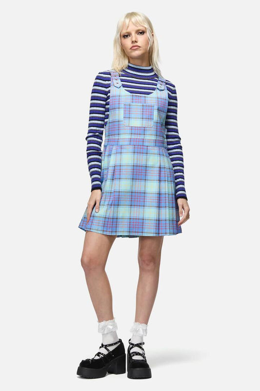 Image of Dresses. Productname: Genesis Tartan Pinafore in Blue colour by brand - Dangerfield