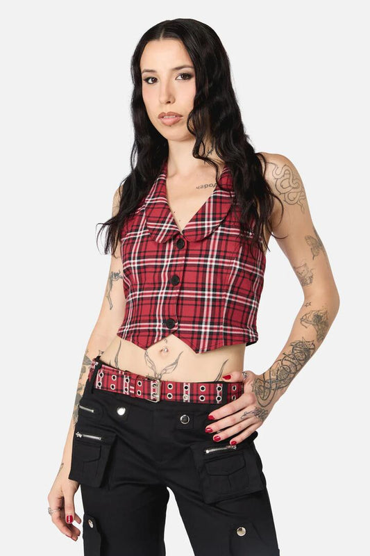 Image of Belts. Productname: Louve Tartan Belt in Red colour by brand - Black Friday