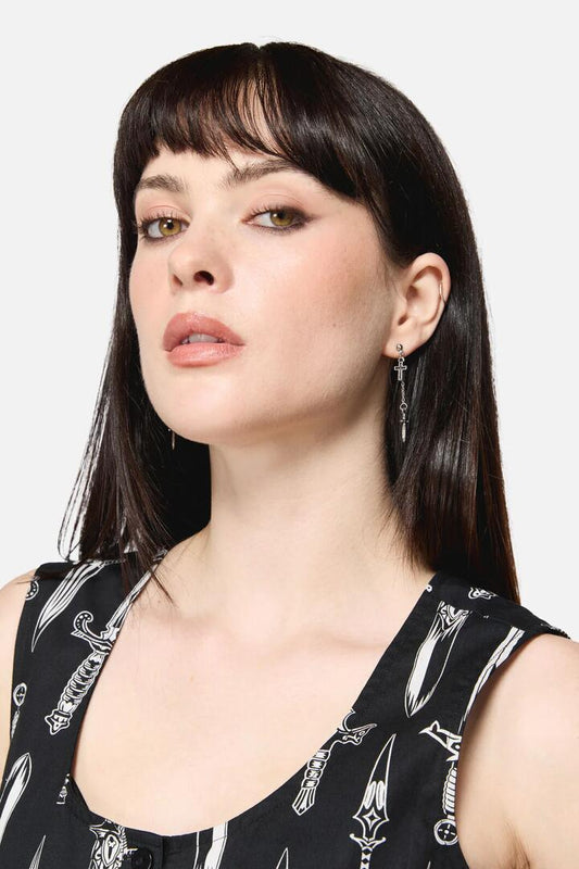 Image of Earrings. Productname: Cross & Dagger Earrings in Silver colour by brand - Dangerfield