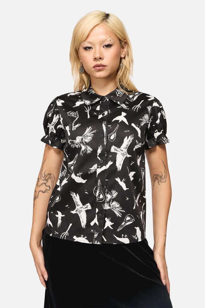 Image of Blouses. Productname: Corbeau Print Relaxed Blouse in Black colour by brand - Black Friday