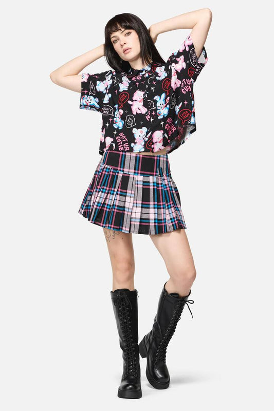 Image of a model wearing Skirts. Productname: Hater Goth Skort in Pink colour by brand - Dangerfield