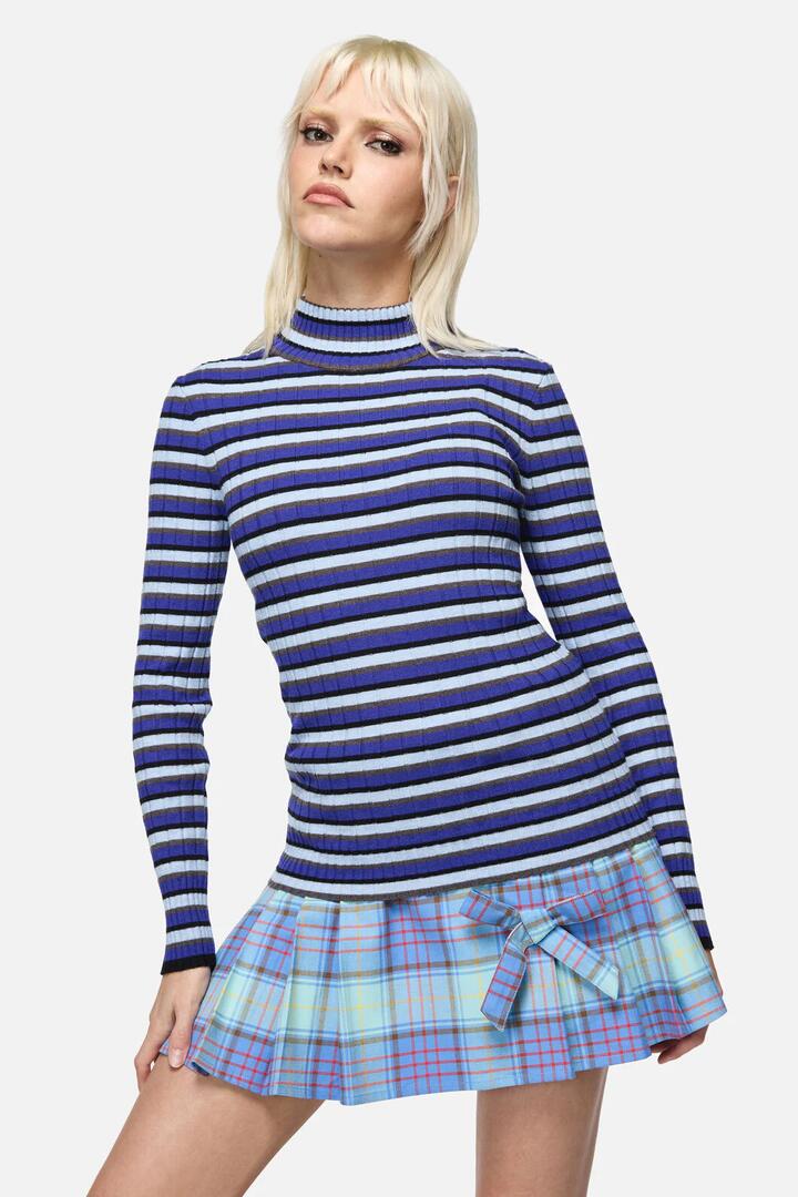 Image of a model wearing Tops. Productname: Swan Song Stripe Knit in Multi colour by brand - Dangerfield