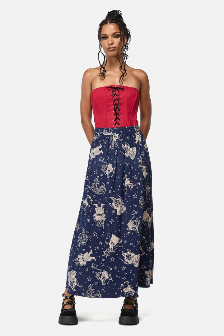 Image of a model wearing Skirts. Productname: Joust Midi Skirt in Navy colour by brand - Black Friday