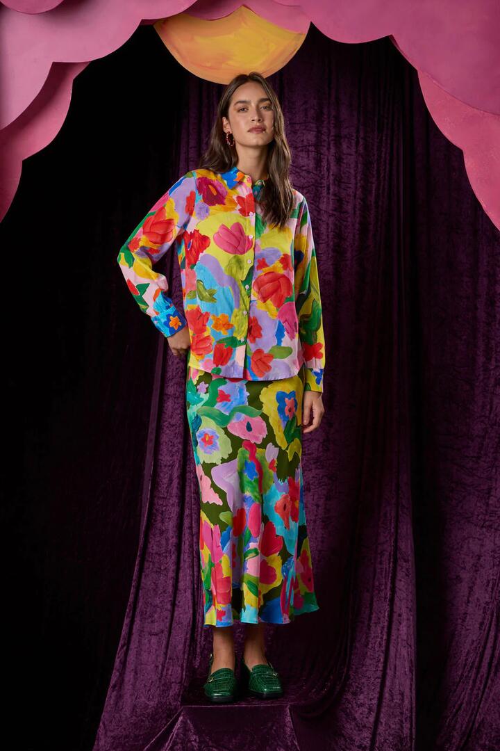 Image of a model wearing Skirts. Productname: Expressionist Slip Skirt in Print colour by brand - Gorman