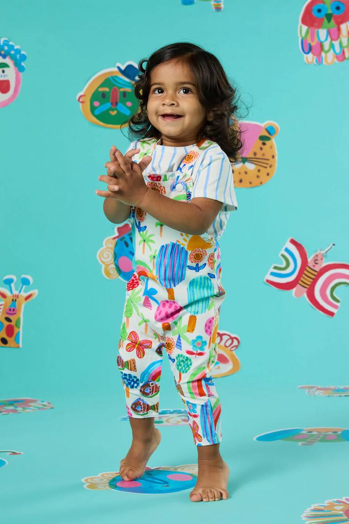 Image of a model wearing Pants. Productname: Rain Forest Baby Overall in Multi colour by brand - Gorman