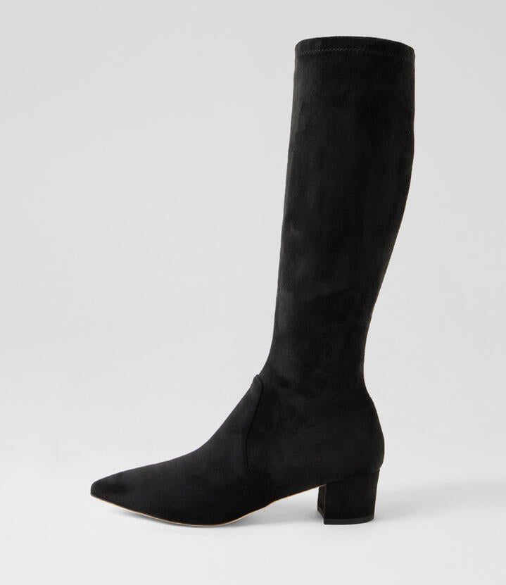 Image of Boots. Productname: Aiden Black Microsuede Knee High Boots in Black colour by brand - MIDAS