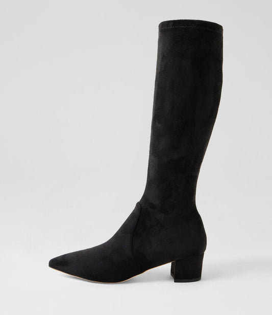 Image of Boots. Productname: Aiden Black Microsuede Knee High Boots in Black colour by brand - MIDAS