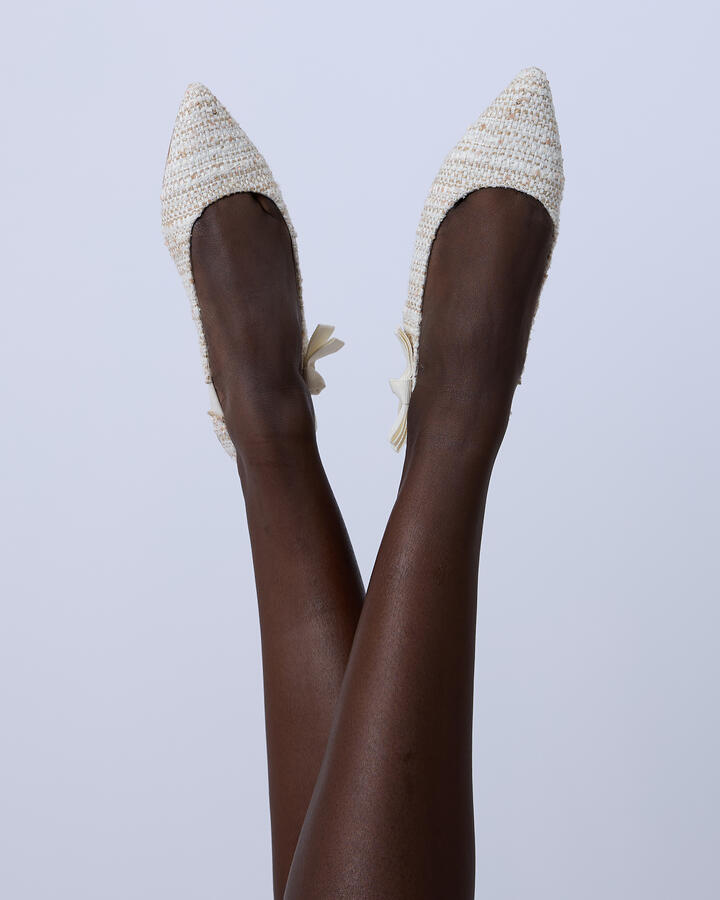 Image of Flats. Product name - Cadance Natural Tweed Vegan Flats in Natural Tweed colour by brand - Novo