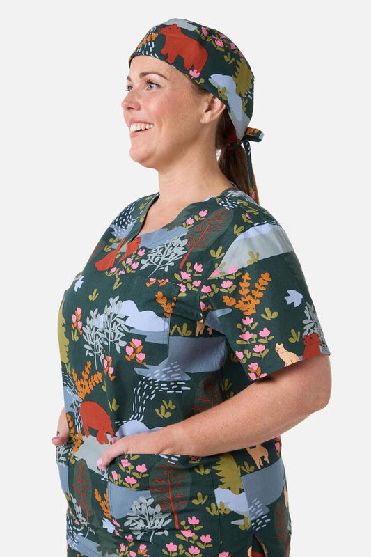Image of Hats. Productname: Woodland Bear Scrub Hat in Green colour by brand - Scrubs With Love