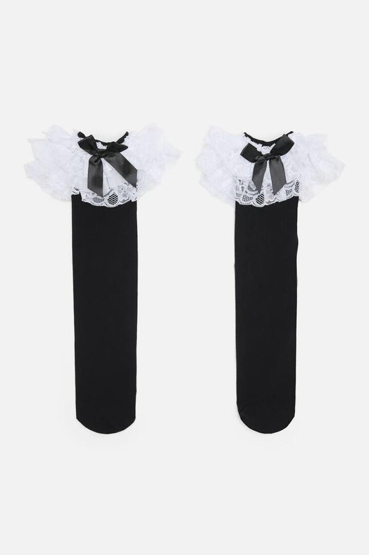 Image of Socks. Productname: Black Lacey Long Socks in Black colour by brand - Black Friday