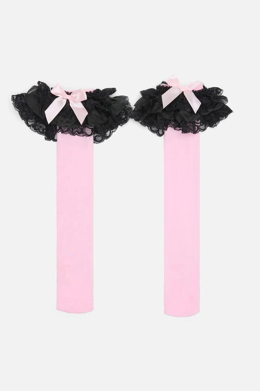 Image of Socks. Productname: Pink Lacey Long Socks in Pink colour by brand - Black Friday