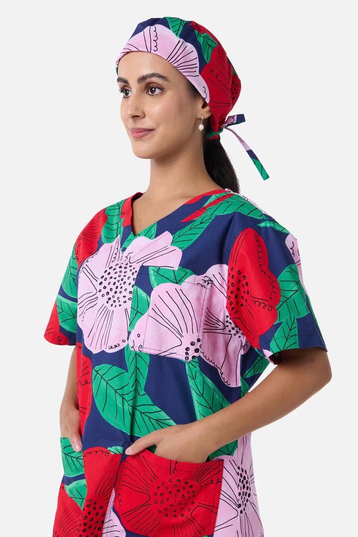 Image of Hats. Product name - Camellia Floral Scrub Hat in Navy colour by brand - Gorman