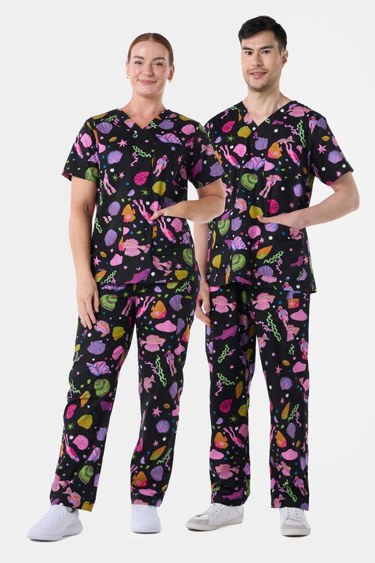 Image of a model wearing Uniforms & Workwear. Product name - Deep Dive Scrub Set in Black colour by brand - Gorman