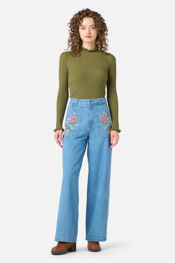Image of Jeans. Productname: Native Embroidered Jean in Blue Denim colour by brand - Princess Highway